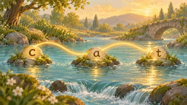 Three stepping stones marked c, a and t joined by a ribbon of golden light